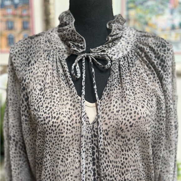 VICI LEOPARD PRINT SHEER RUFFLE TIE FRONT V-NECK COTTAGECORE MAXI DRESS SZ S-M - Picture 5 of 9